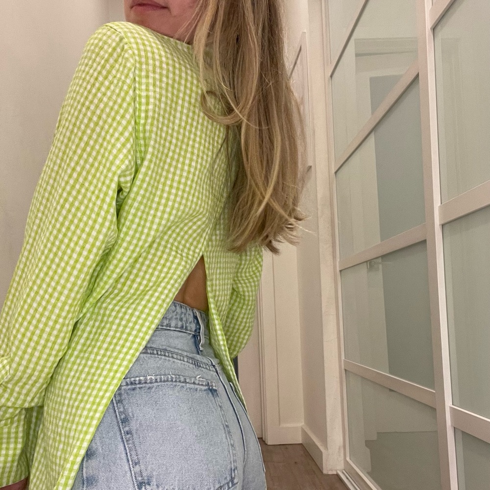 Solid & Stripped Lime Green Gingham Button Up Top - image 2